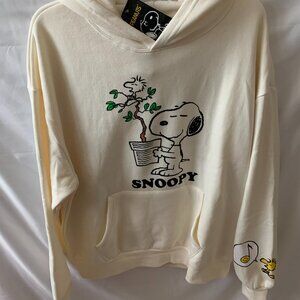 PEANUTS Snoopy Gardening Hoodie Sweater in Ivory Sz LARGE